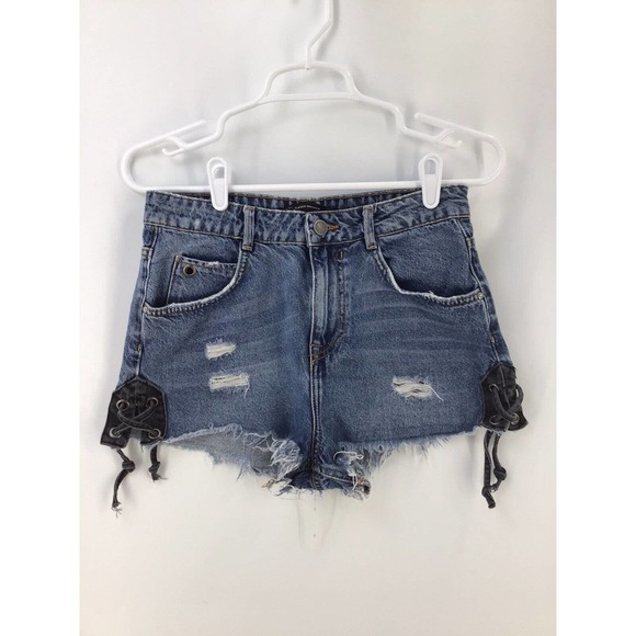 Zara Womens Size 4 Blue Denim Jean Cut Off Shorts Distressed - Picture 2 of 15